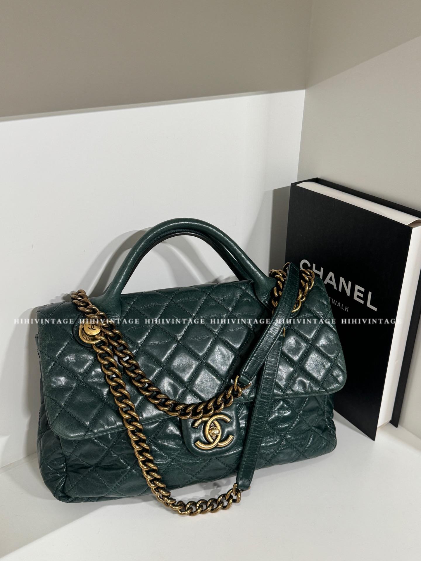 95新 Chanel/香奈儿 HIHI/绿色油蜡皮手提单肩包/11656595