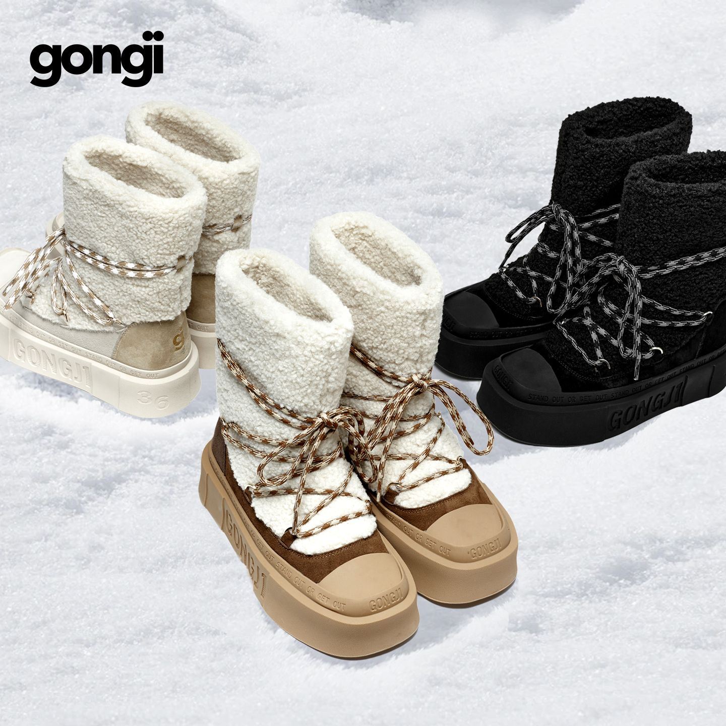 GONGJI雪地靴秋冬鞋子女款高档棉靴冬季中筒欧若风爆款新款网红款