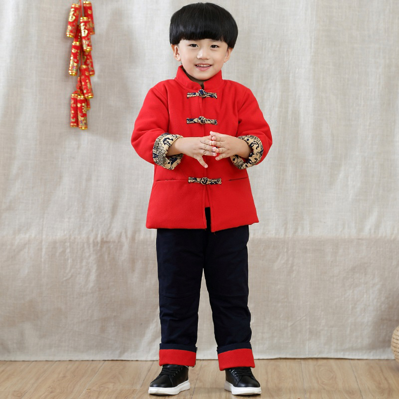 儿童唐装秋冬棉衣套装加厚男宝宝拜年服男童抓周服中国风 1726