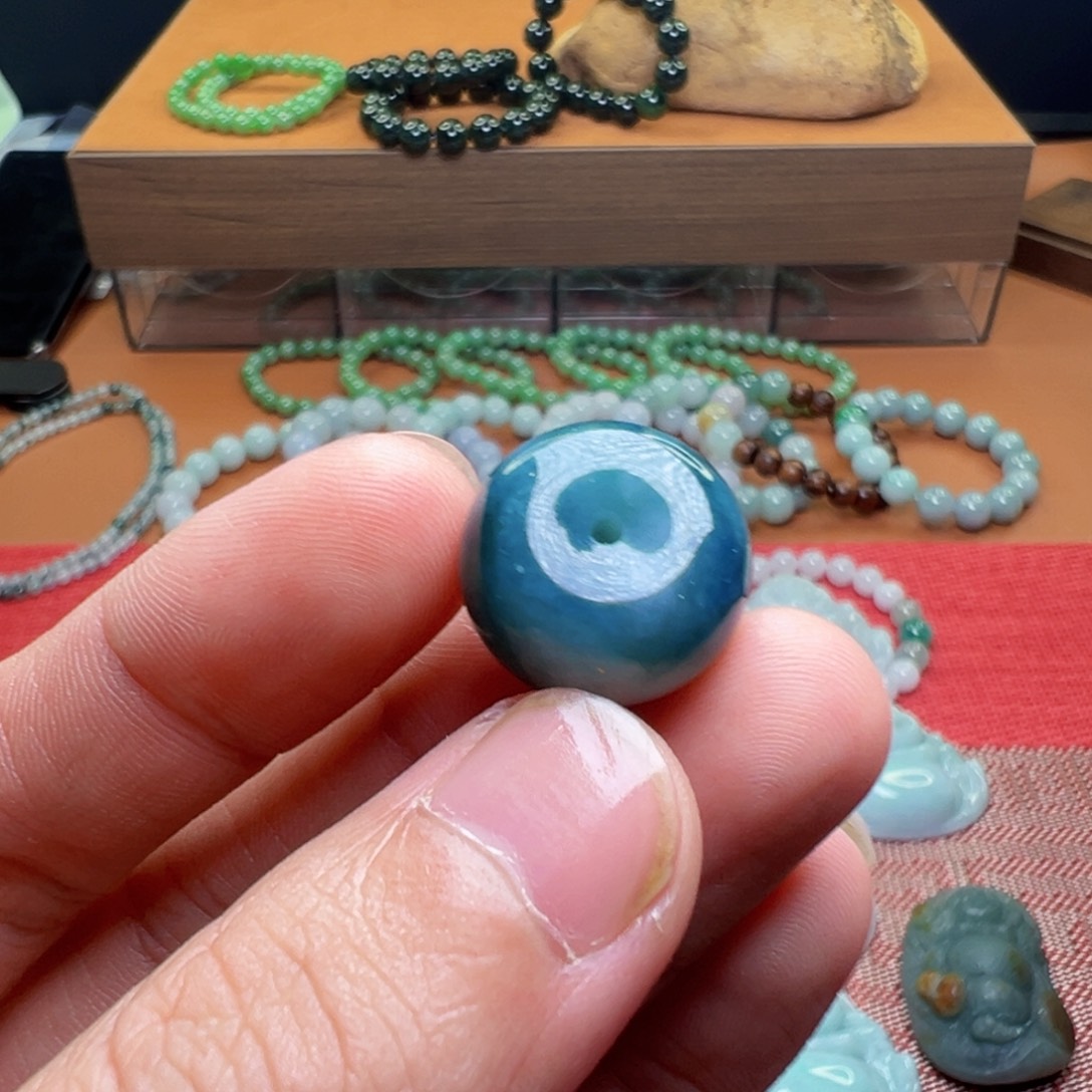 翡翠散珠中鼓珠翡翠卡18mm*11.4