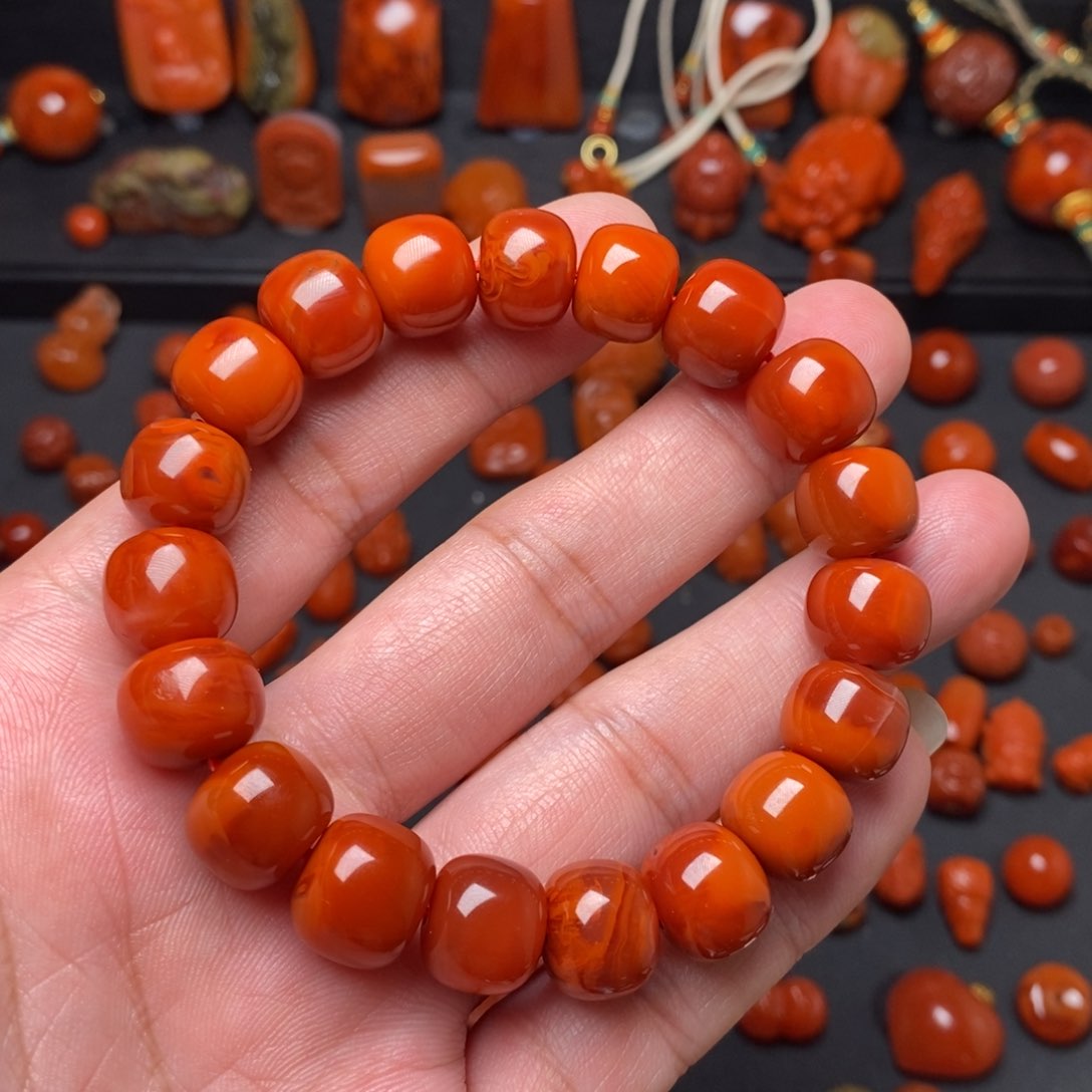 南红玛瑙火焰纹手串未镶嵌