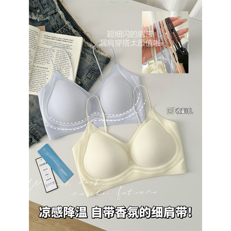 亮闪漏肩 细肩带内衣女夏薄款小胸聚拢10A香氛无痕隐形美背文胸罩