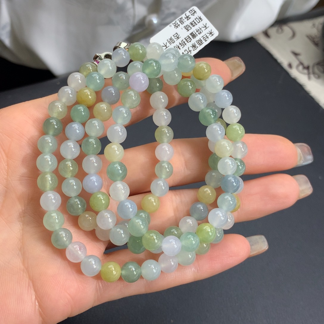 翡翠手链未镶嵌冰胶多宝项链卡6.8m m