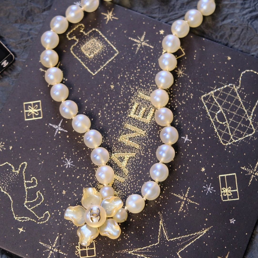 95新 Chanel/香奈儿 泡泡中古Chanel幻彩山茶花珍珠项链
