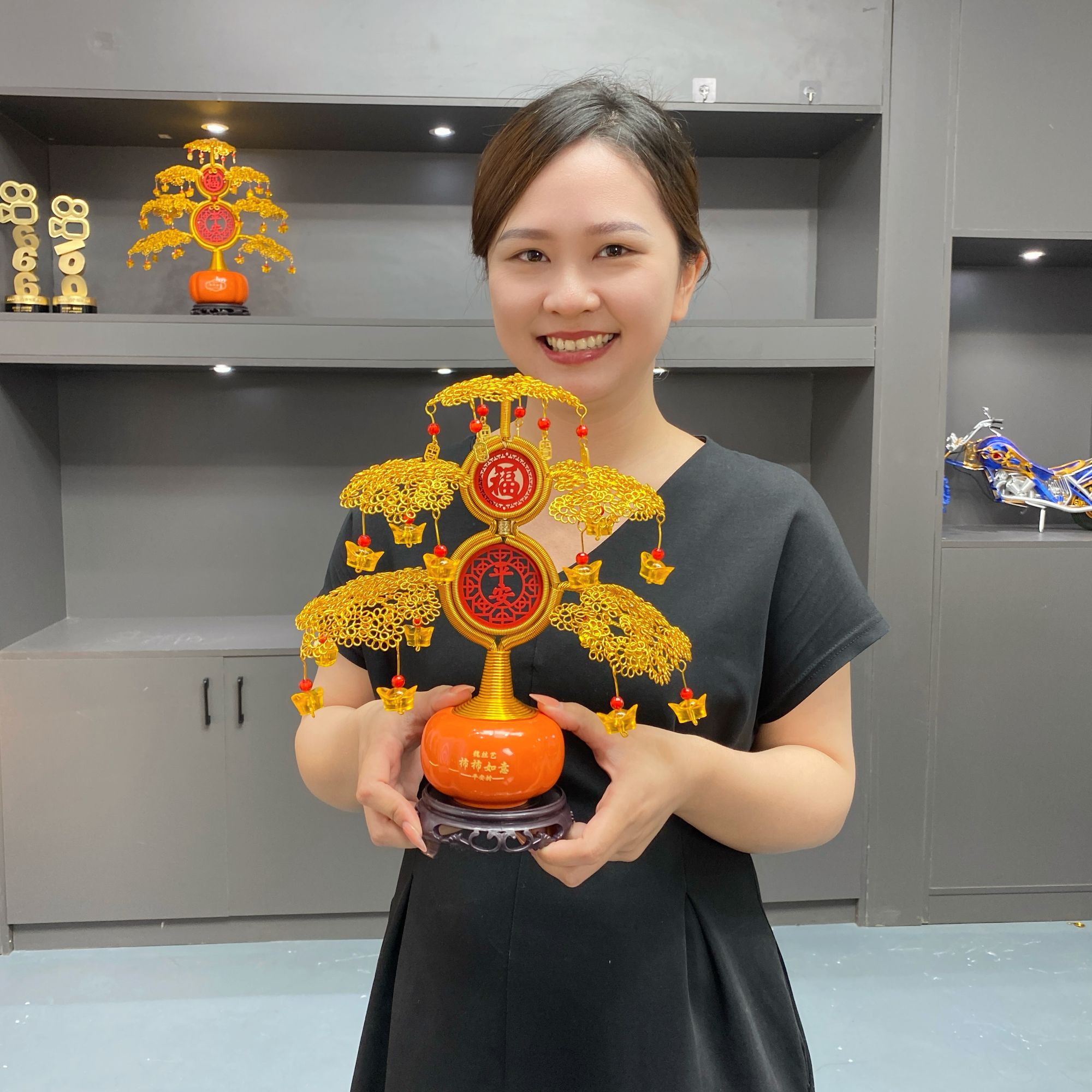 小号福禄平安发财树高26宽25厘米家装送礼办公室可以摆件创意手办