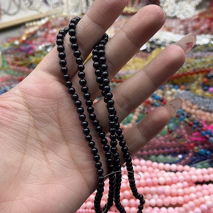 玛瑙/玉髓珠宝半成品未镶嵌2条4mm左右黑玛瑙