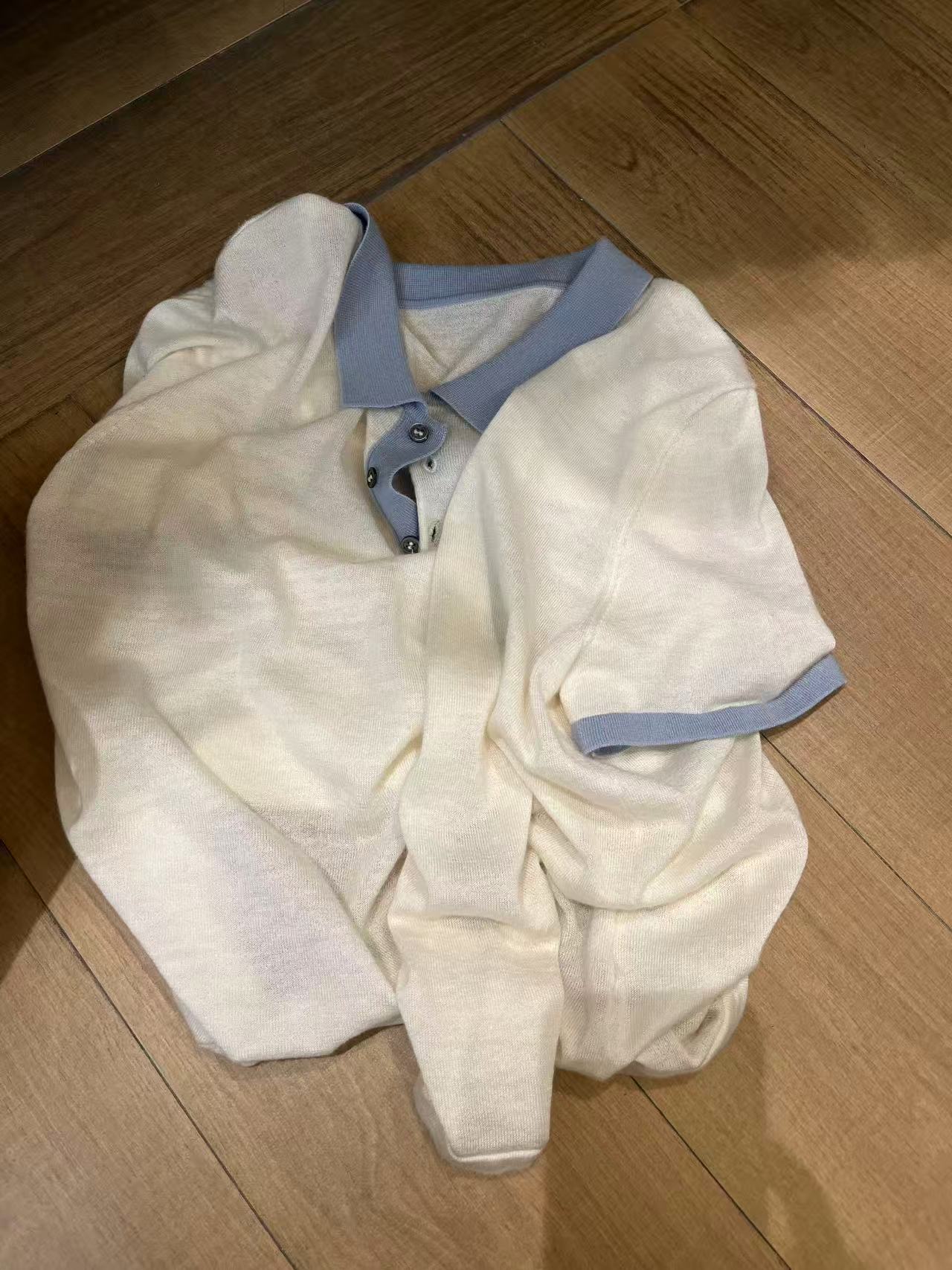 撞色Polo领短袖针织衫  57907