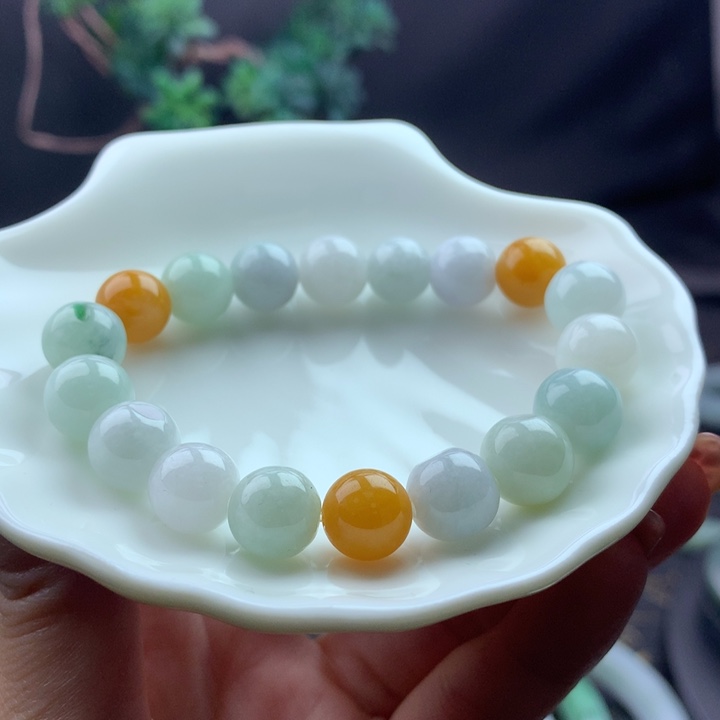 定制翡翠未镶嵌三彩翡翠手串