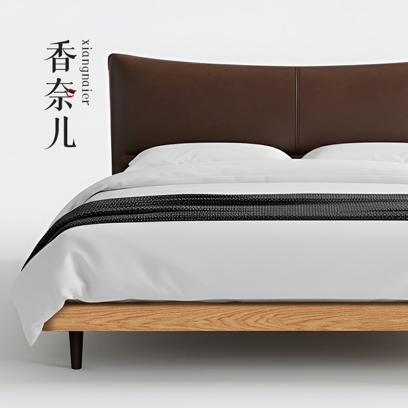 香奈儿丨真皮床轻奢实木双人床家用1.8米x2米主卧室网红悬浮床