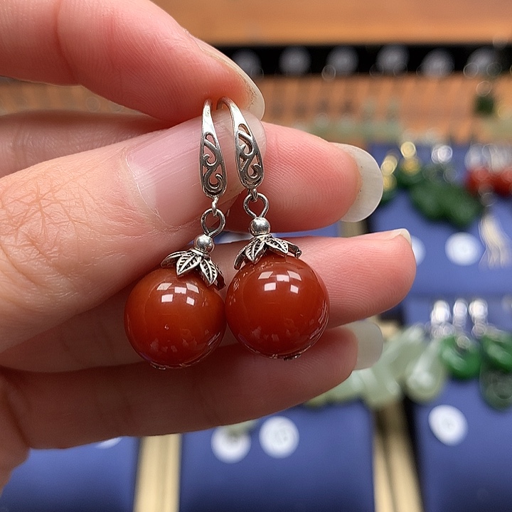 玛瑙/玉髓银S925镶嵌耳饰12左右