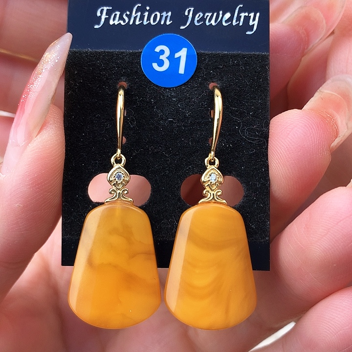 蜜蜡耳饰银S925镶嵌耳饰