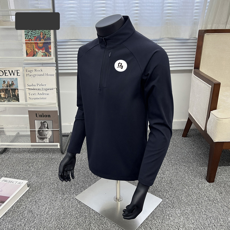 奥莱鸟刺绣家半拉链立领抓绒衣男士户外运动保暖打底长袖T恤上衣