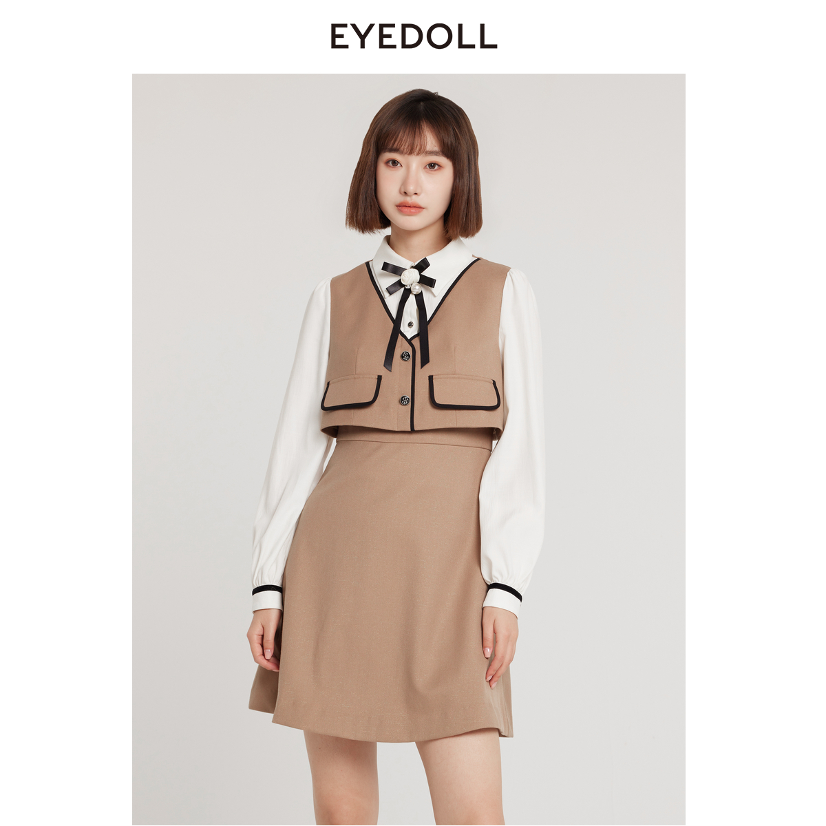 EYEDOLL春季学院风减龄文艺短款连衣裙