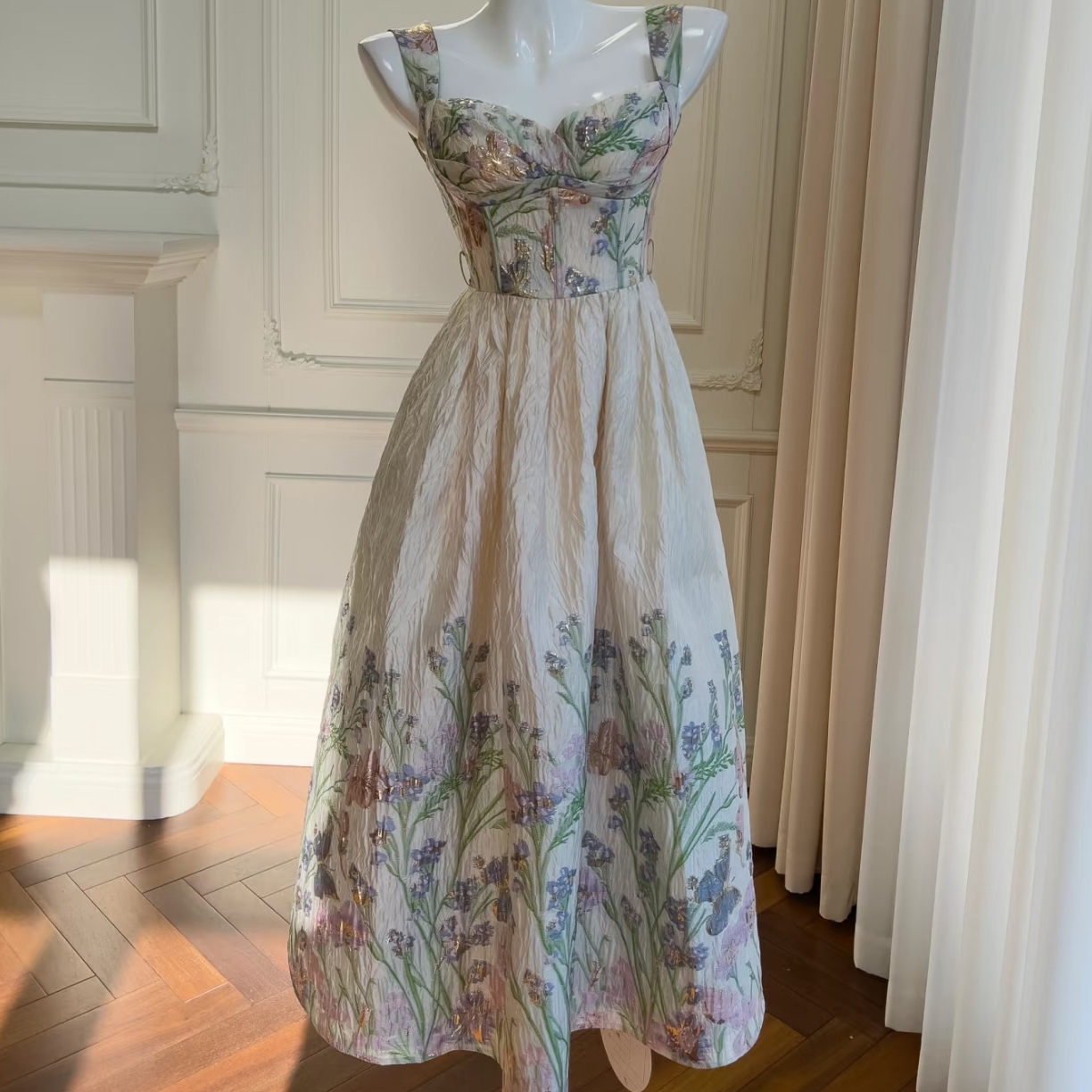 法式欧式小清新连衣长裙 默认微瑕 介意谨慎下单气质收腰复古碎花