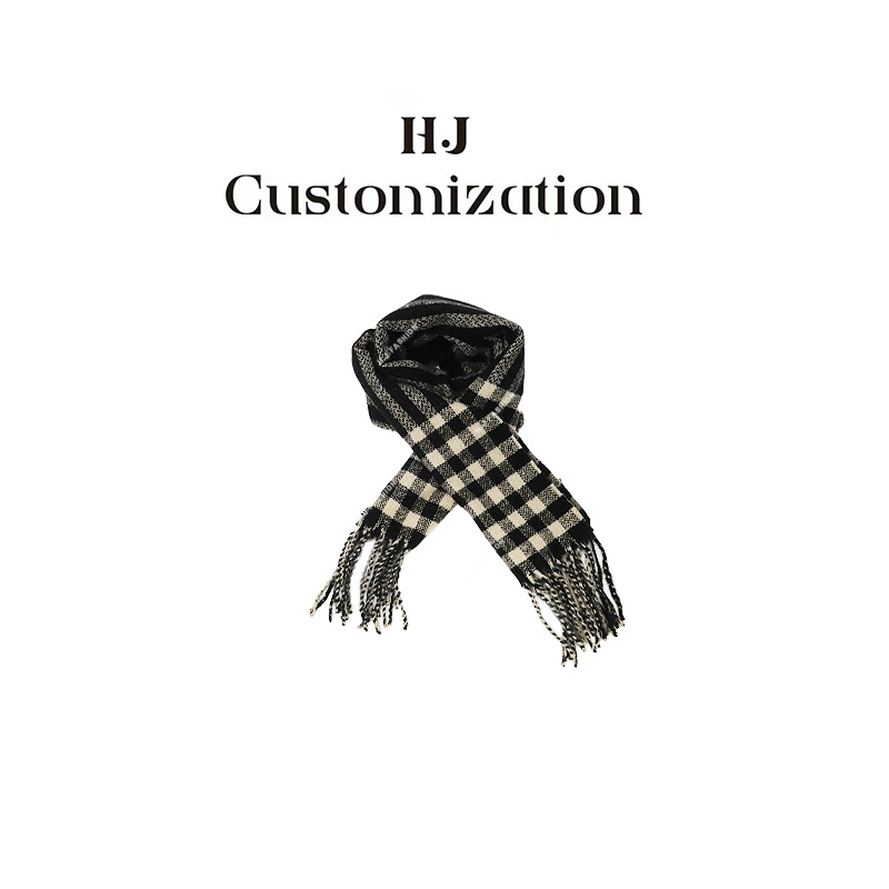 【郝洁】“千鸟格”韩系秋冬氛围感百搭条纹拼格流苏边围巾9876
