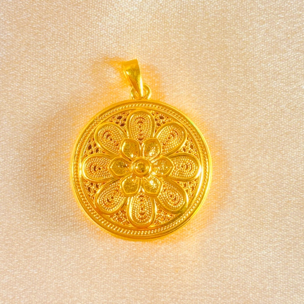 足金999 黄金双面格桑花吊坠黄金吊坠复古水贝黄金大克重（赠绳）