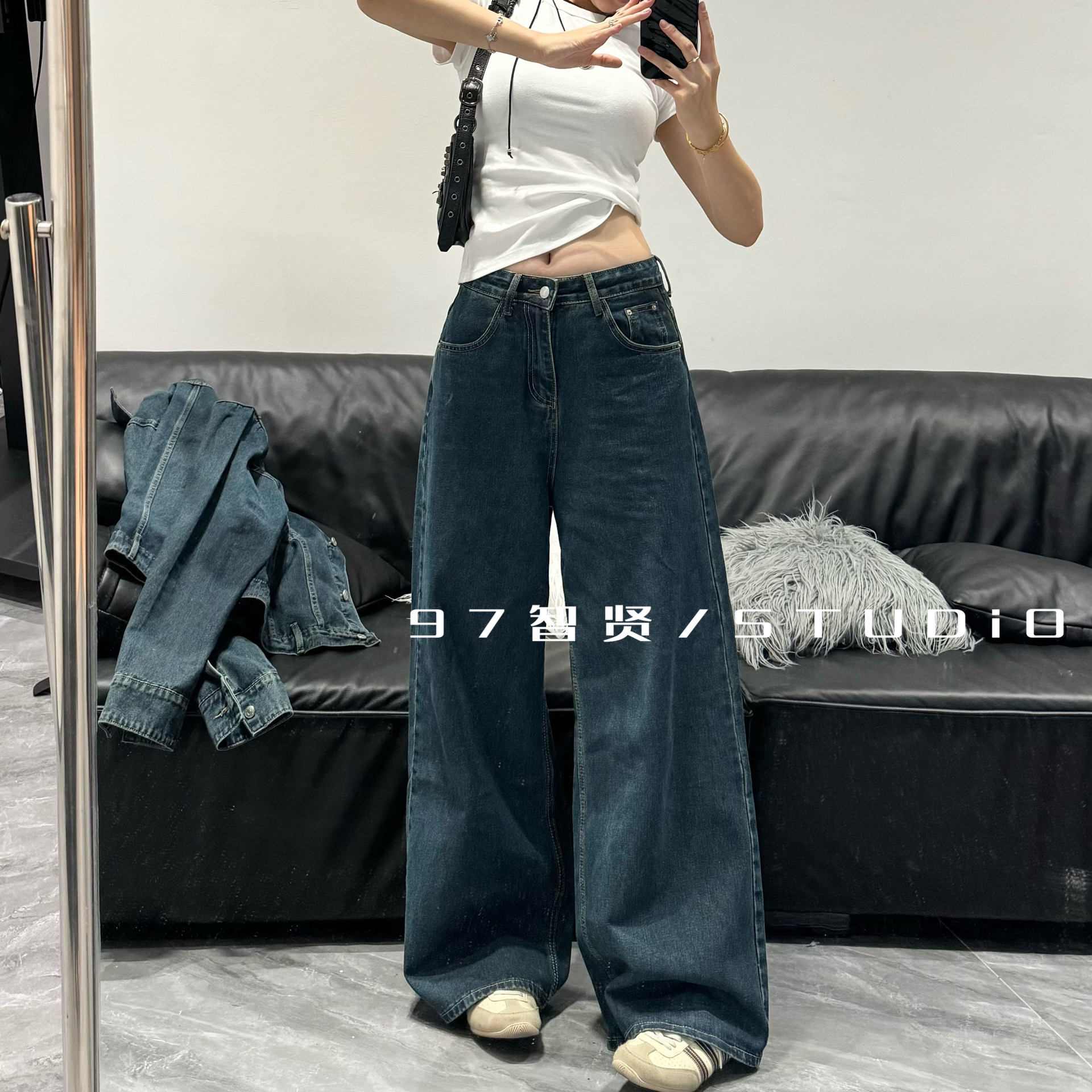 智贤 【做旧复古美式牛仔直筒阔腿裤软牛仔】