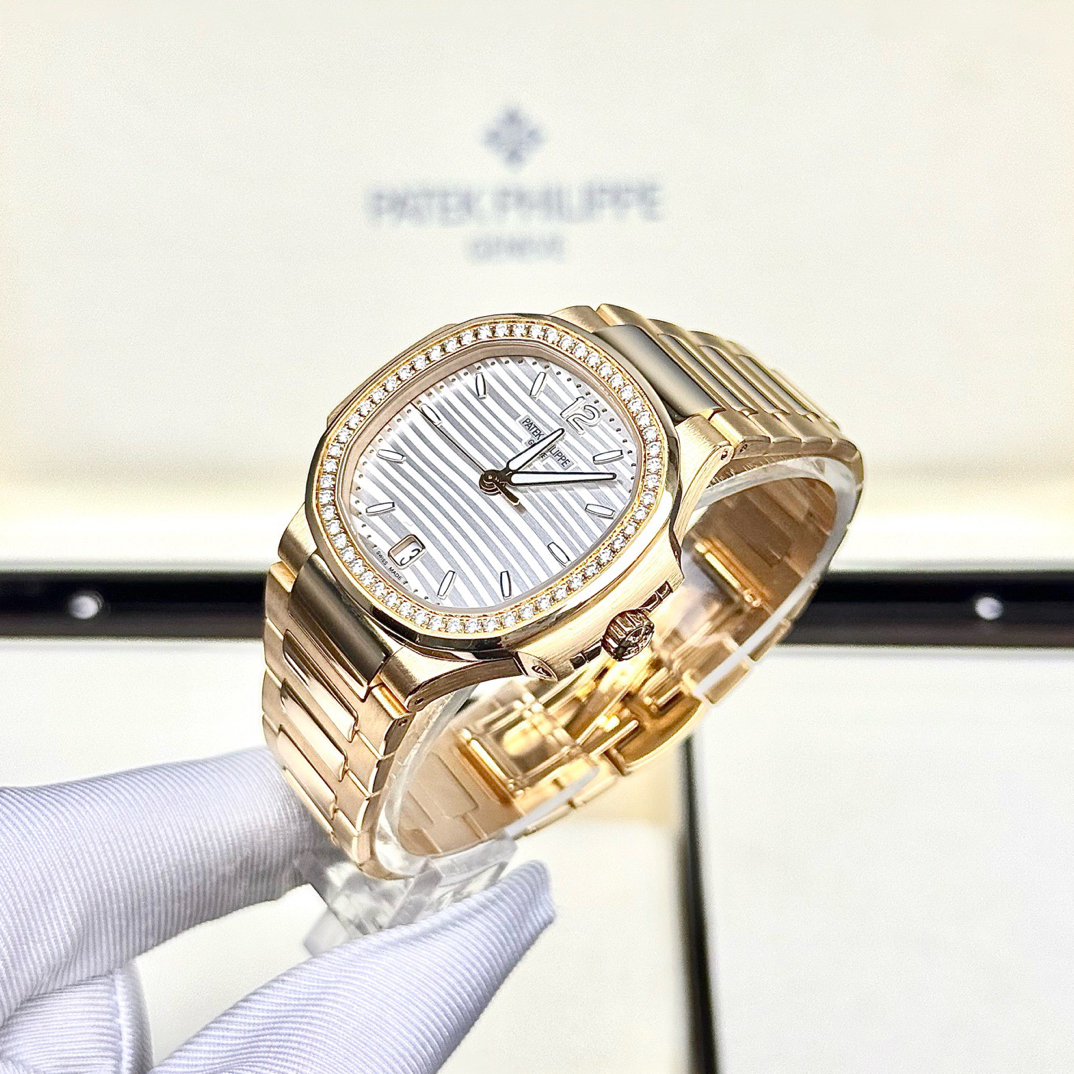 99新 Patek Philippe/百达翡丽 35表径/鹦鹉螺全玫金/原钻银盘