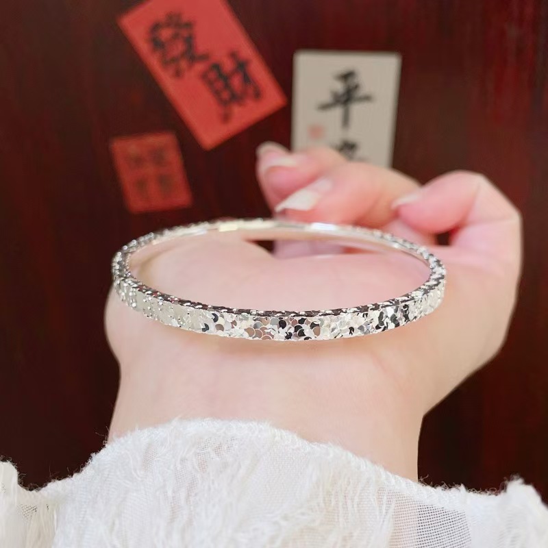 足银手镯 足银碎冰冰岁岁平安手镯