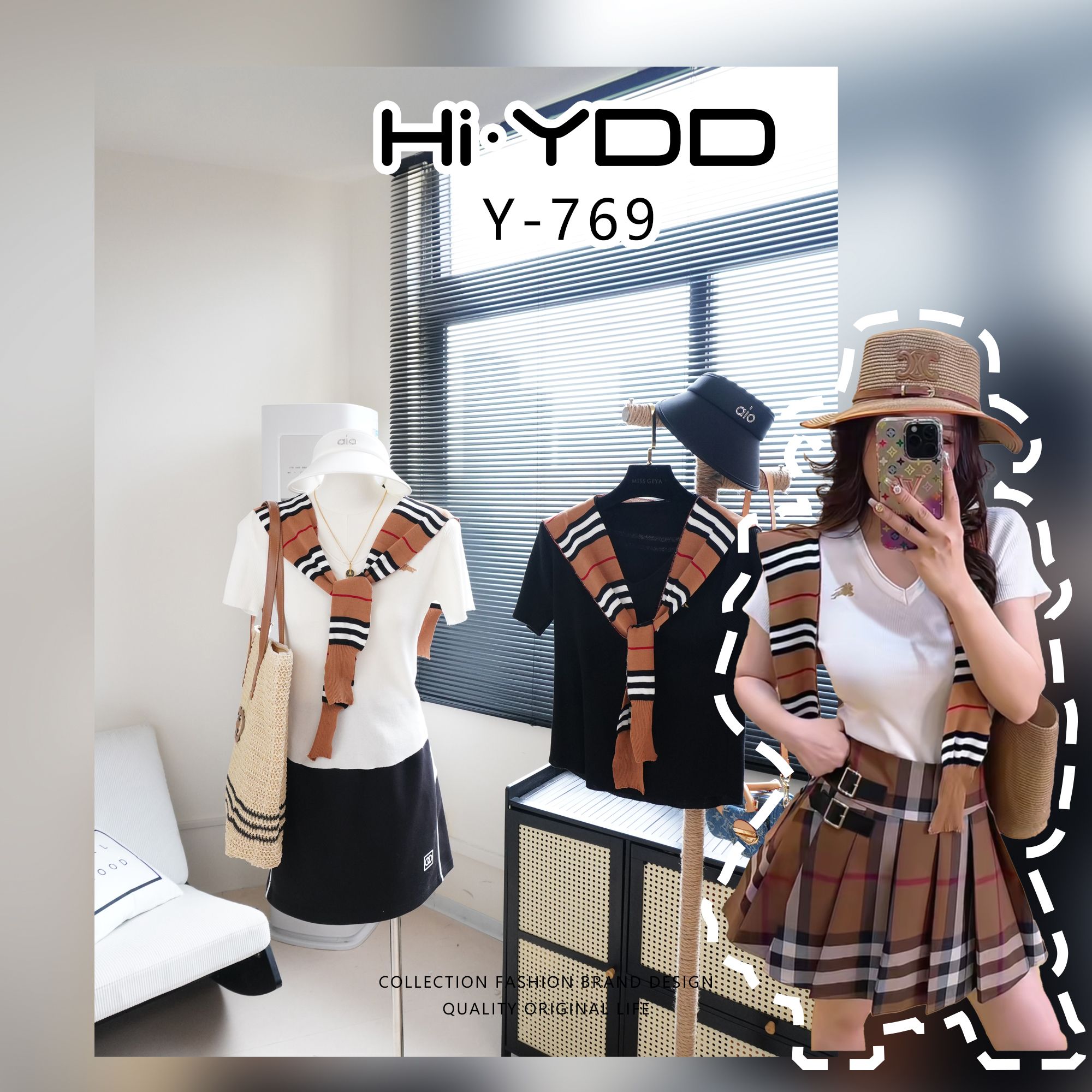 YDD•「Y-769」夏季小马刺绣披肩针织短袖2025V领女时尚上衣HS-597