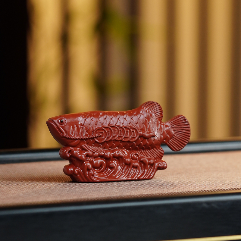 宜兴原矿紫砂全手工年年有余茶宠雕塑摆件茶周边