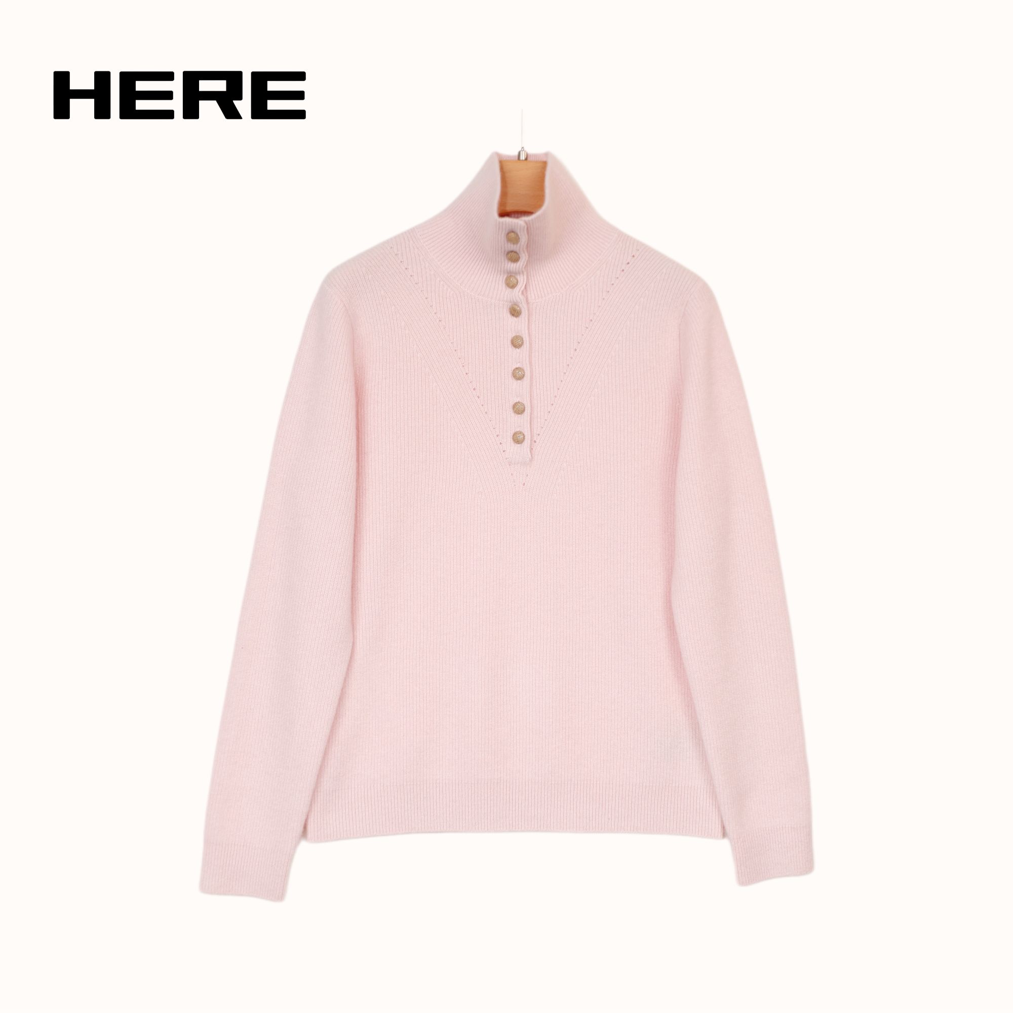 秋冬季慵懒风针织26支100%山羊绒时尚手工盘口长袖高领羊绒衫