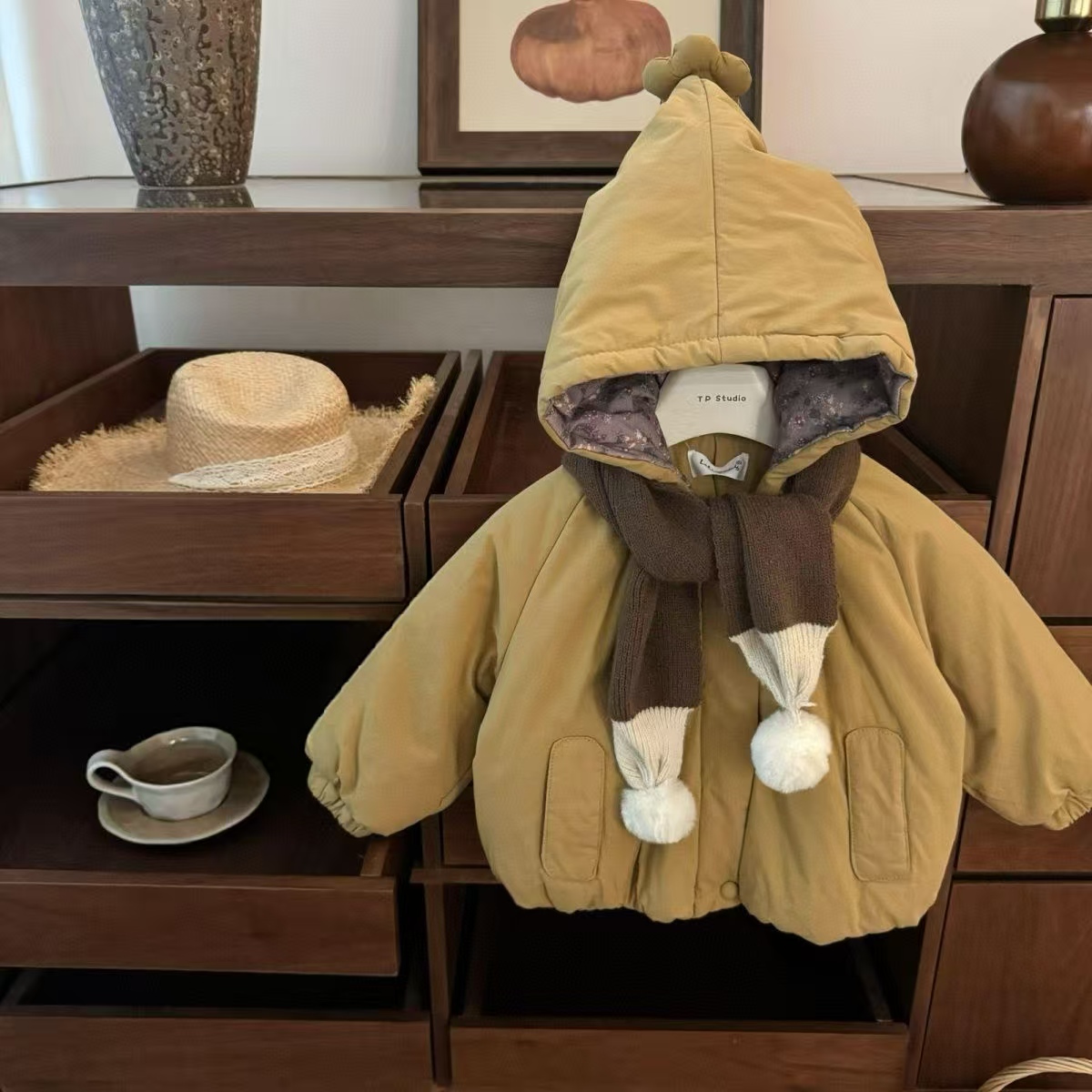 2025新款女童棉服加绒棉衣儿童新款宝宝连帽外套保暖洋气加厚棉袄