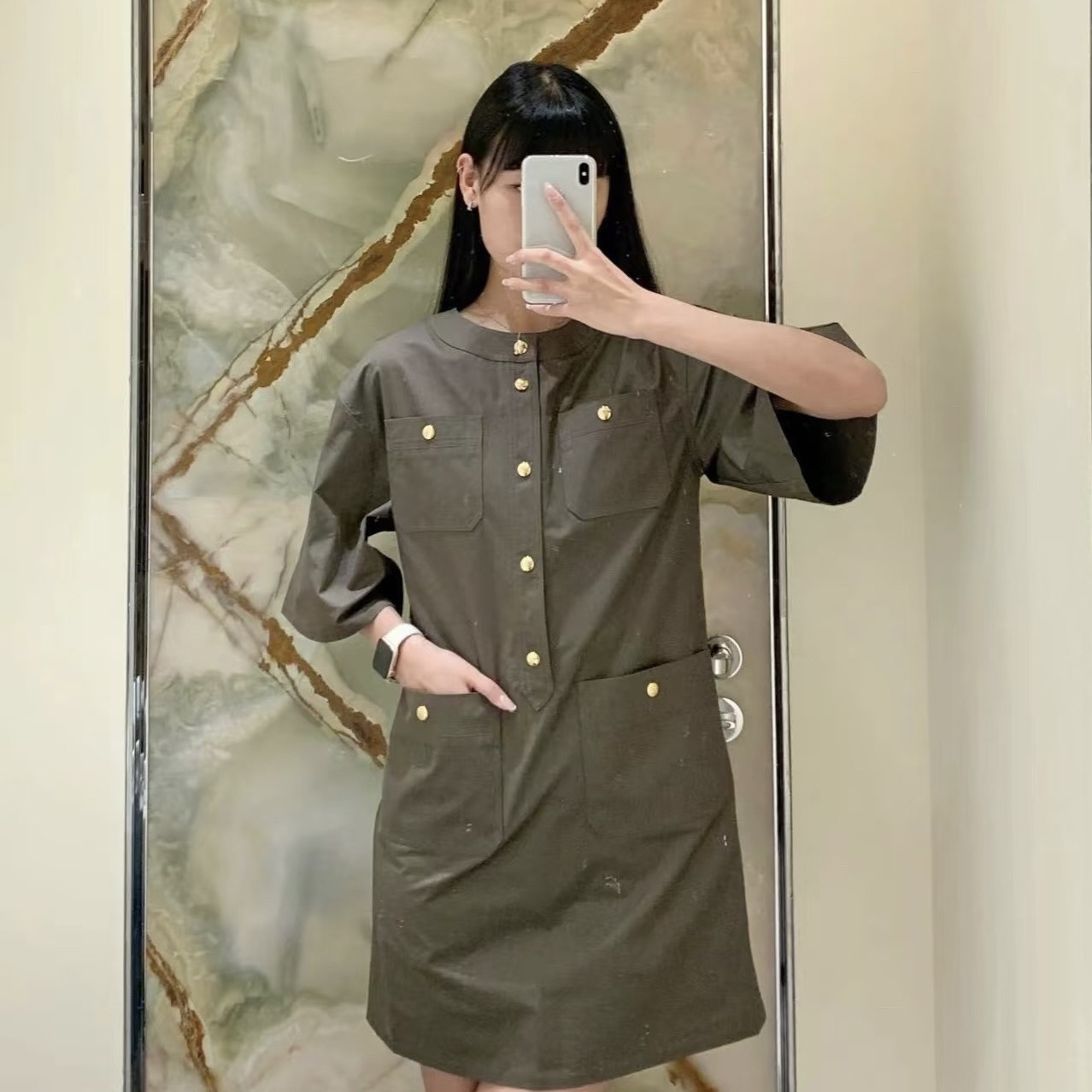 未使用 Celine/思琳 D500101/金扣四口袋工装连衣裙/34码