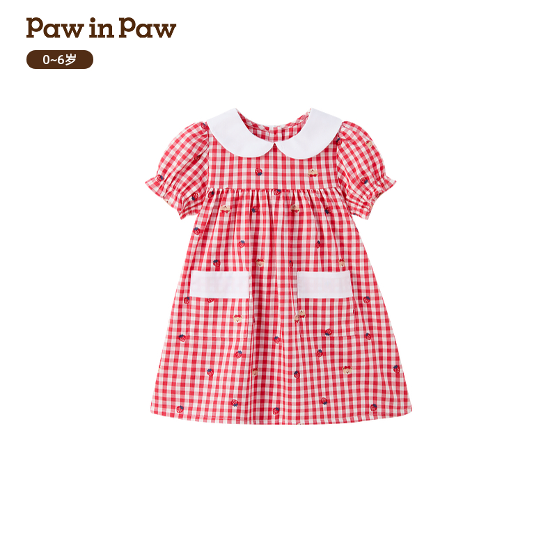 PawinPaw童装26年新款女宝宝儿童格子翻领连衣裙宽松PBOWG6381E