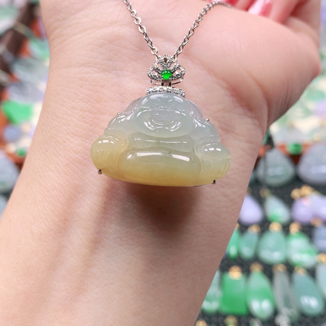 吊坠(不含链)18K金镶嵌翡翠