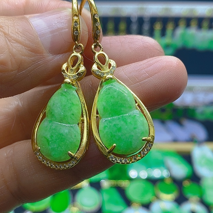 翡翠银S925镶嵌耳饰耳坠