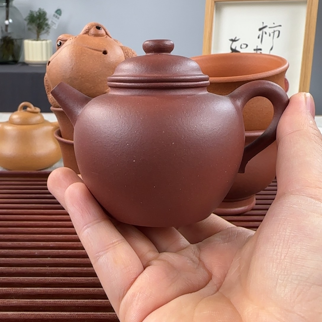 紫砂茶壶圈纽底槽青半手120ml