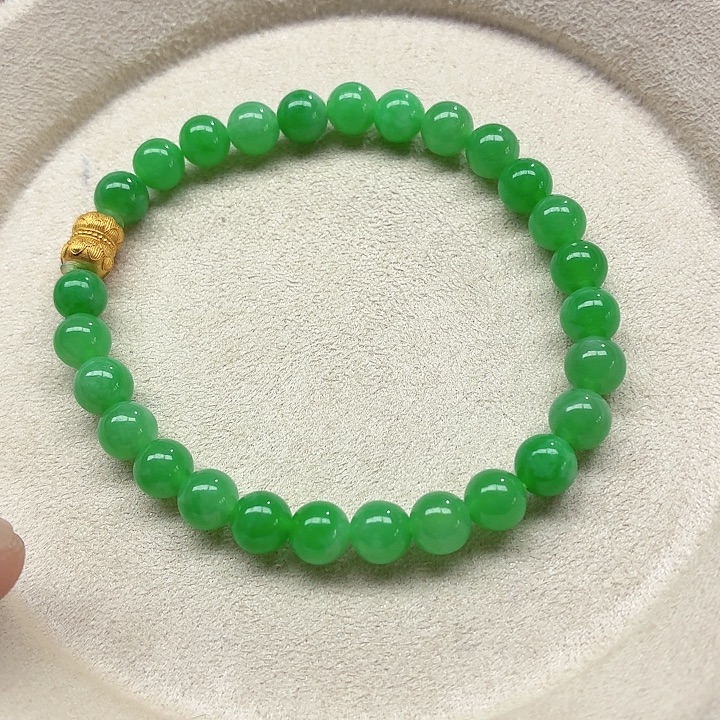 *****翡翠18K金镶嵌手链天然缅甸翡翠A货 卡6.5