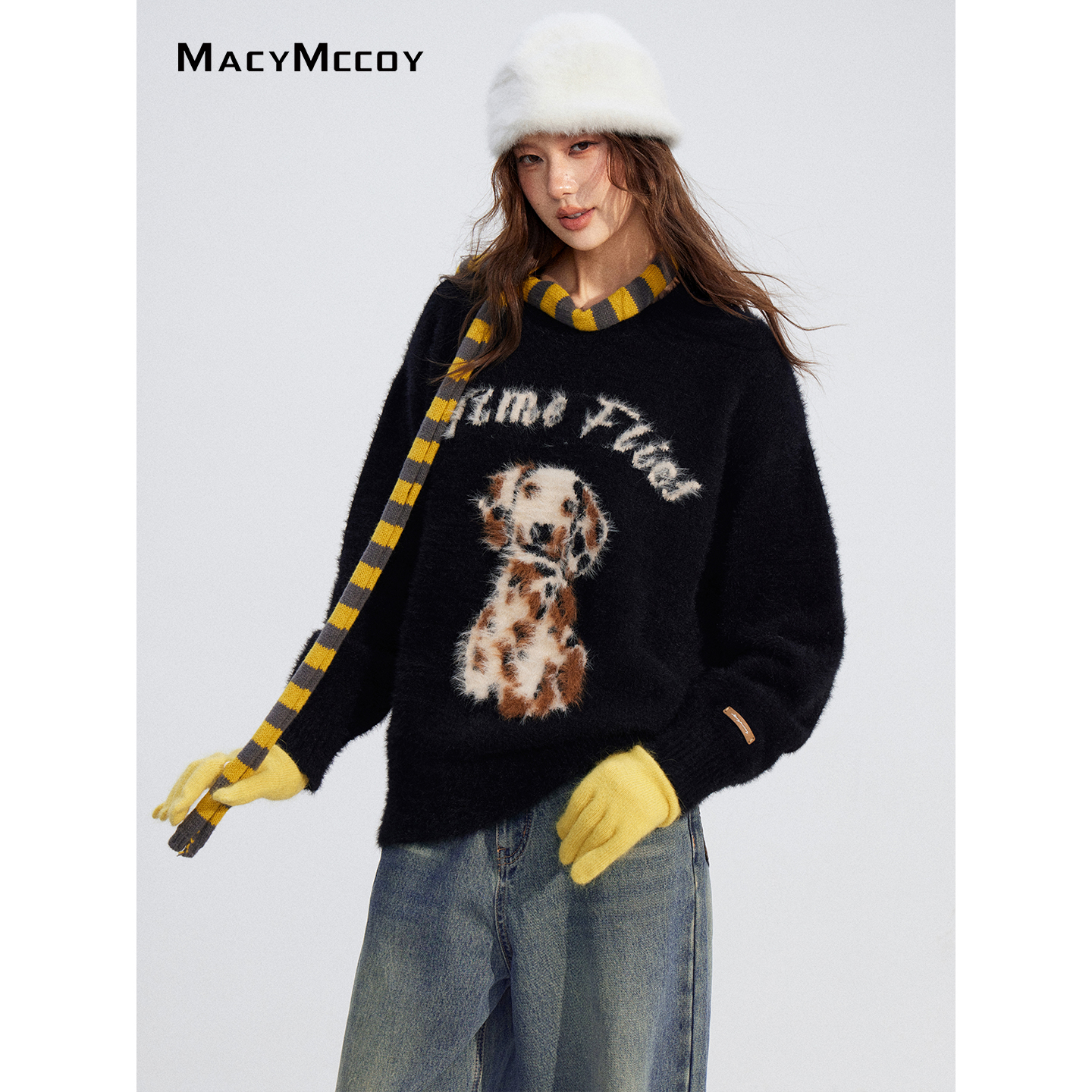 【毛毛专属】MacyMccoy卡通小狗水貂绒毛衣女Fufu亲肤甜酷上衣