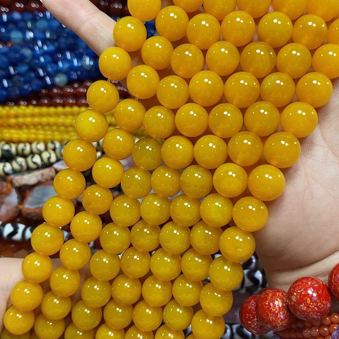 玛瑙/玉髓未镶嵌珠宝半成品鸡油黄玛瑙一条卡12mm