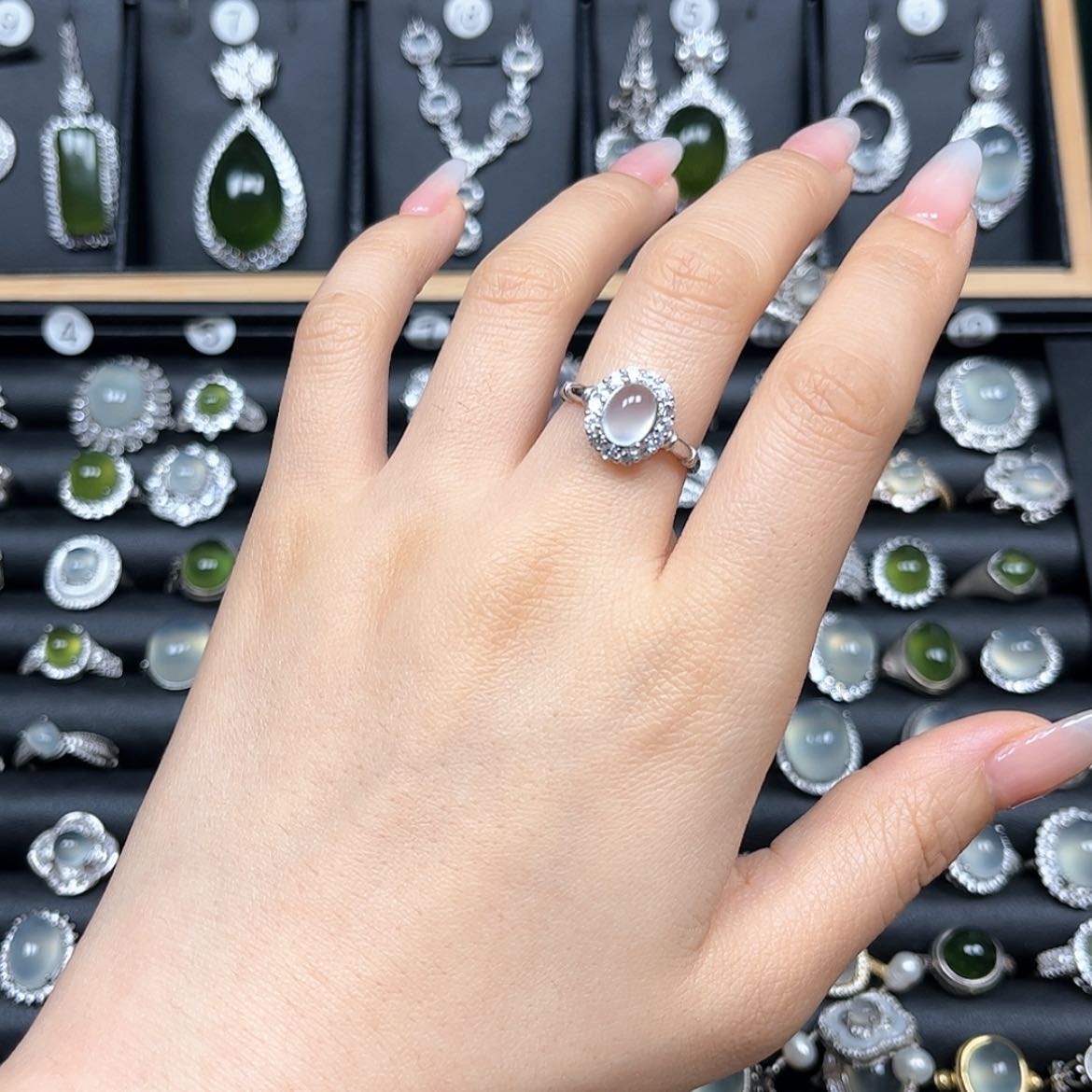 【闪购商品】岫玉戒指银S925镶嵌=*岫玉