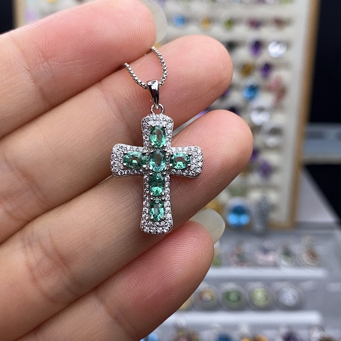 吊坠(不含链)银S925镶嵌祖母绿一物一证