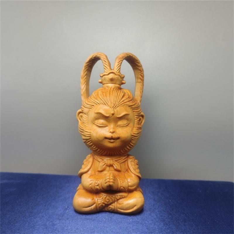 崖柏木雕手把件创意实木雕刻工艺品斗战胜佛车摆件齐天大圣孙悟空