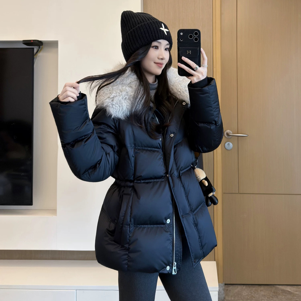 新款羊羔毛90白鹅绒羽绒服女2025冬季新款收腰加厚中长款外套