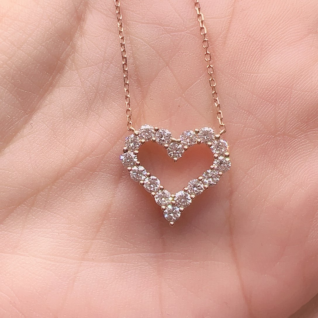 18K金镶嵌实验室培育钻石项链0.797ctＫ玫瑰金心形项链45cm