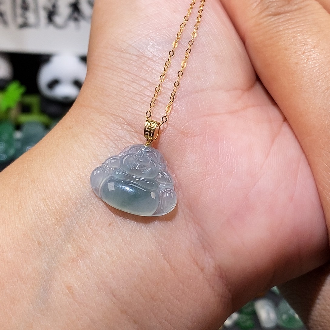 丫****翡翠18K金镶嵌颈饰冰飘花佛公吊坠
