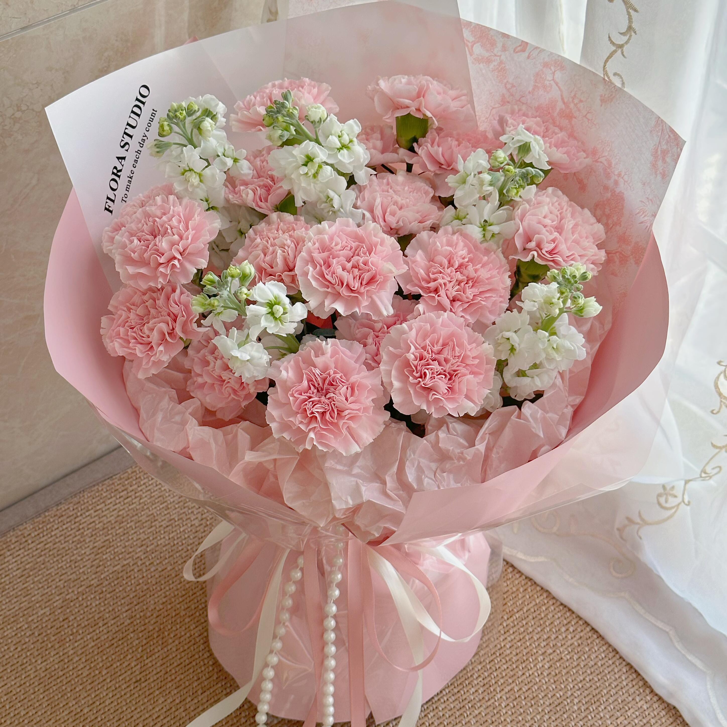 【套餐3】粉砖康乃馨DIY 花束 非成品不带包装  低温地区需拍保温棉