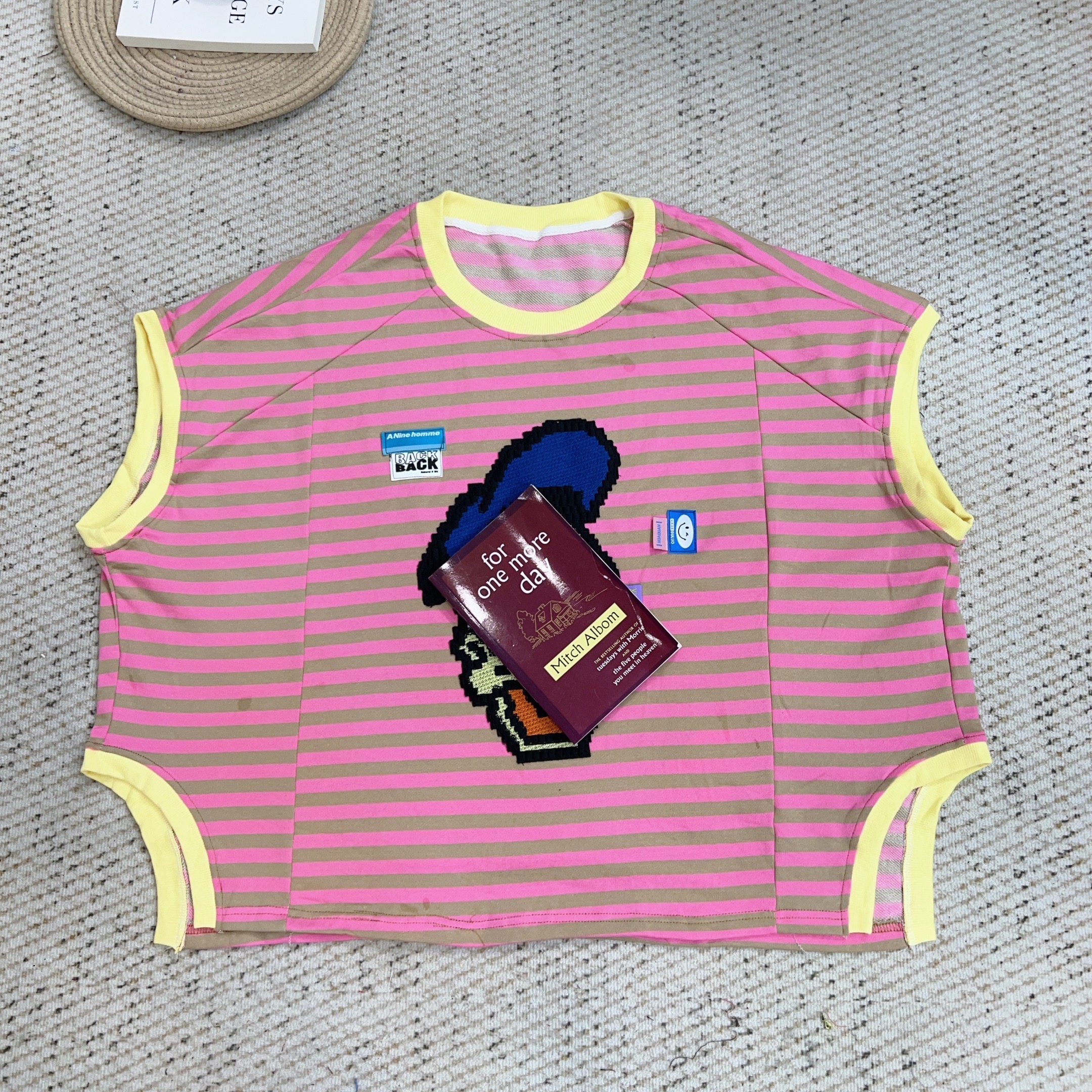 2025秋季新款休闲时尚百搭卡通印花条纹背心T恤0021