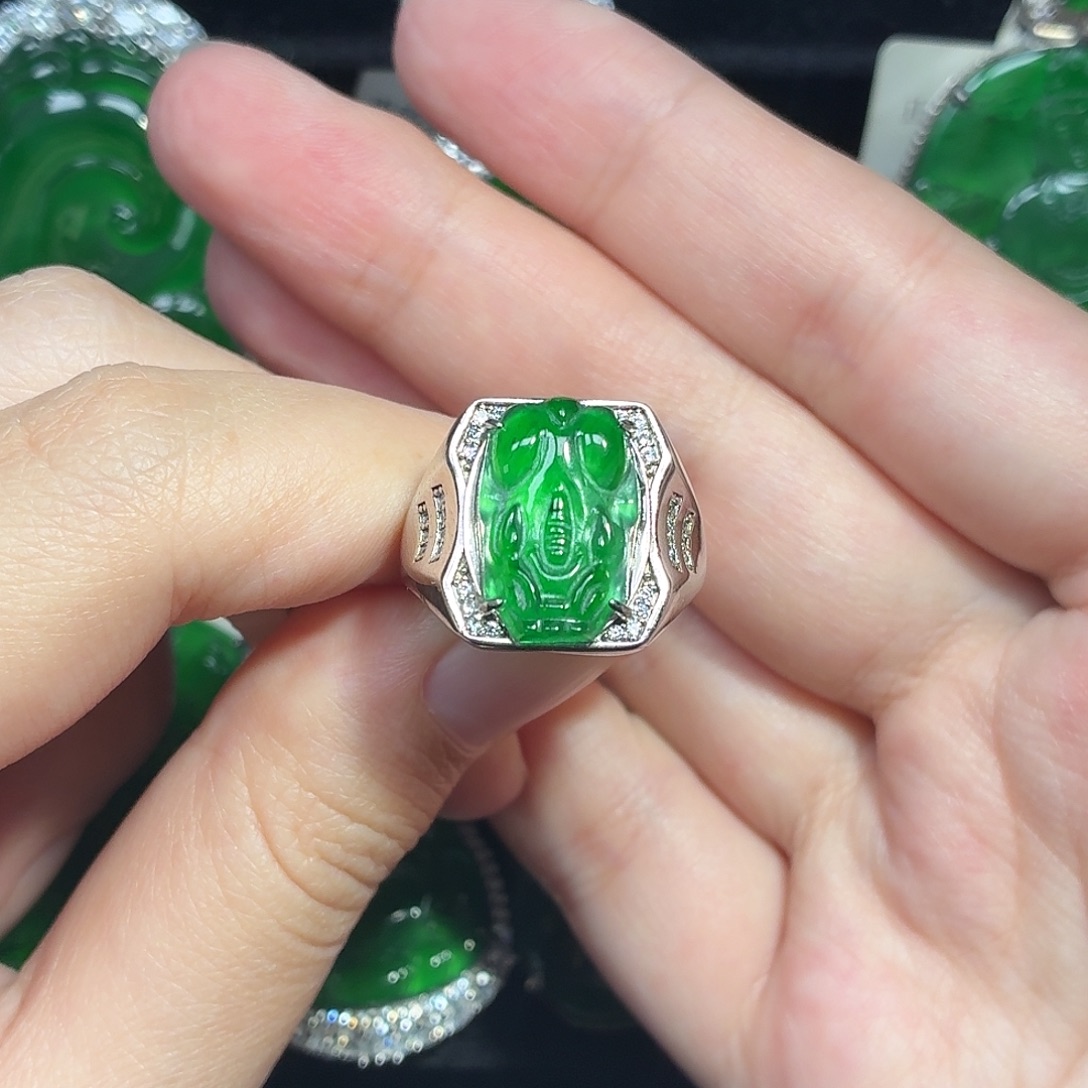 翡翠银S925镶嵌戒指天然A货翡翠