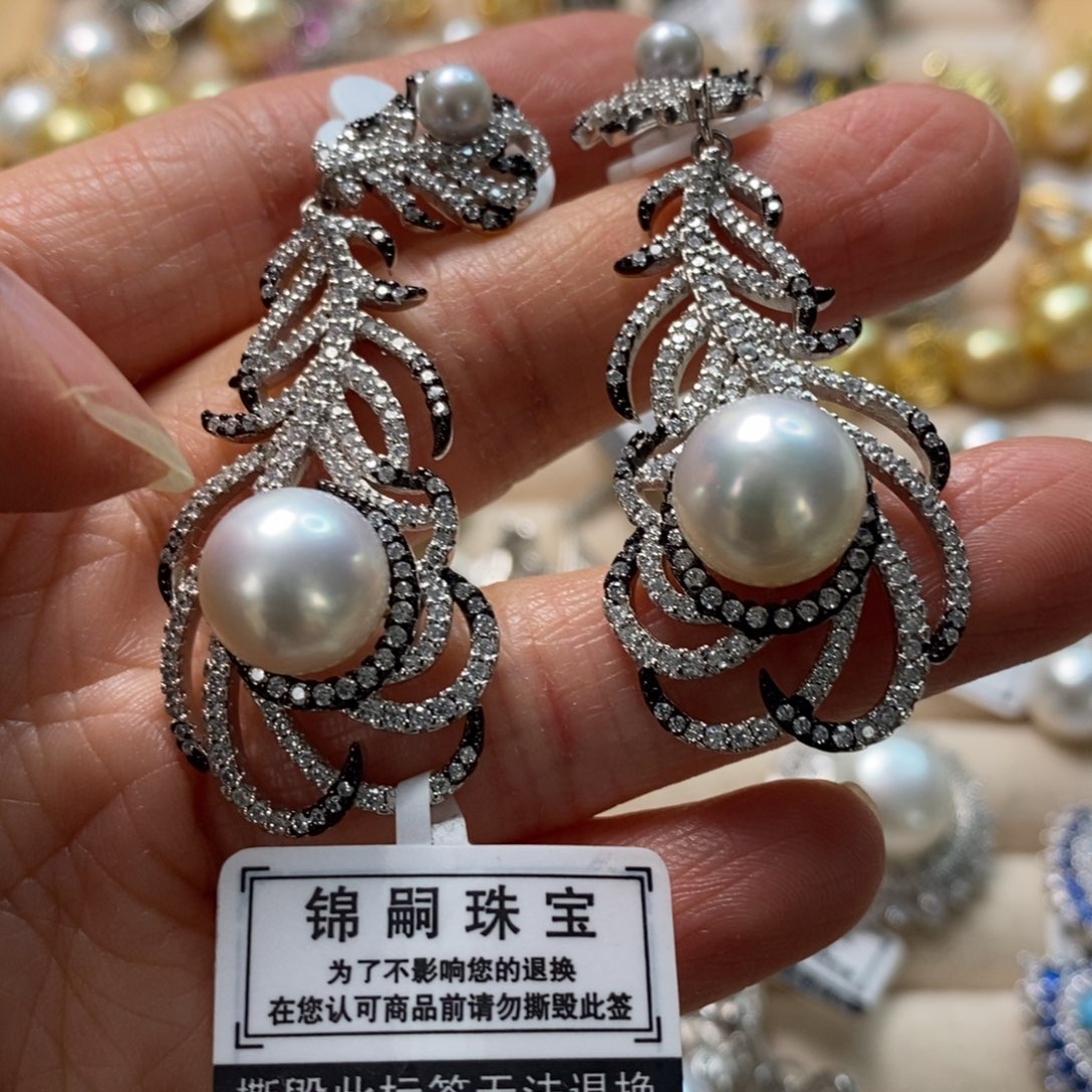 海水珍珠耳饰银S925镶嵌