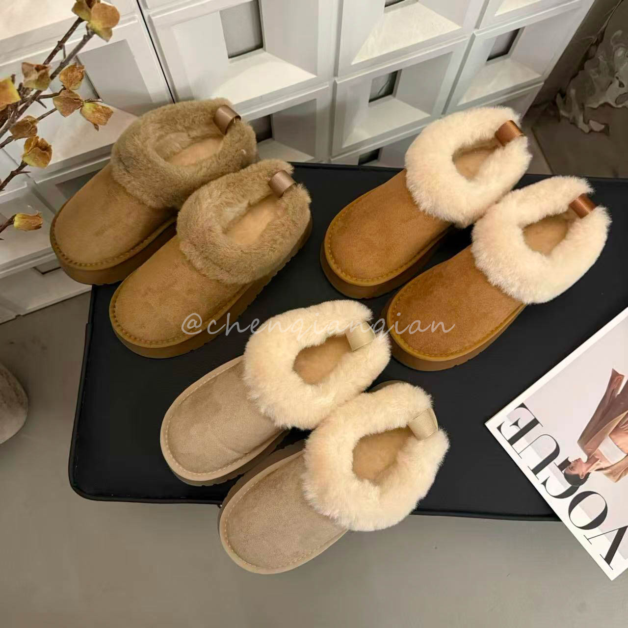 厚底增高白色雪地靴女2025新款冬季加绒保暖一脚蹬毛毛鞋面包棉鞋