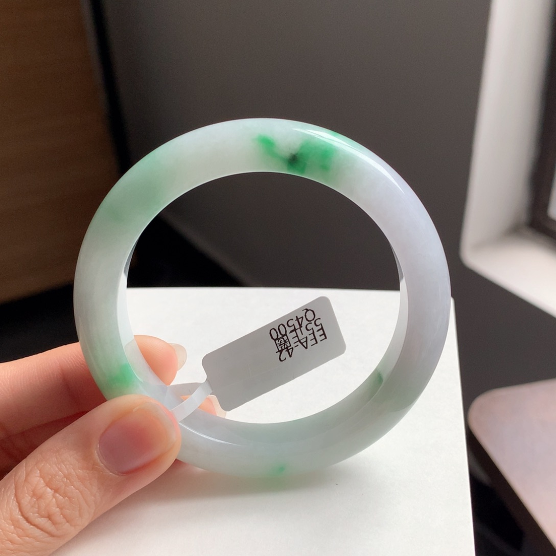 翡翠手镯未镶嵌白底青15号