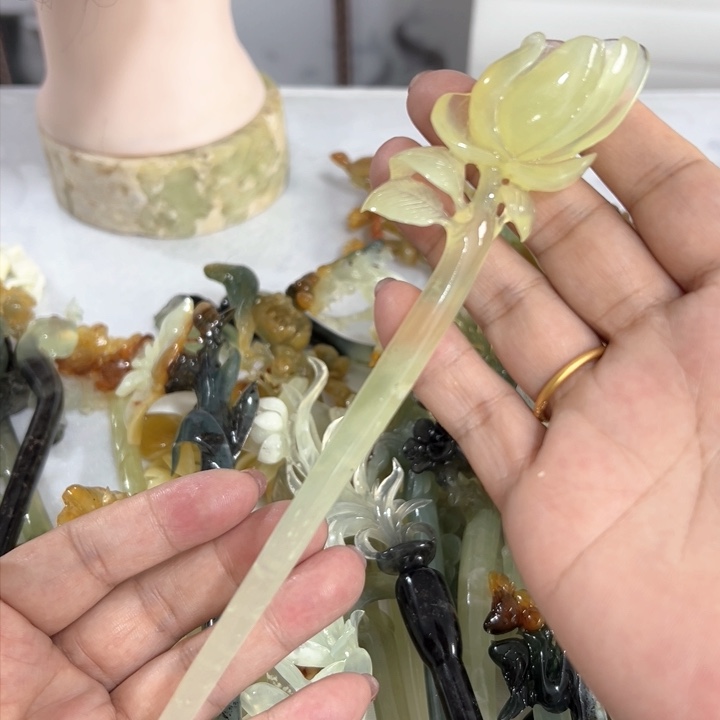 定制蛇纹石玉毛货发饰