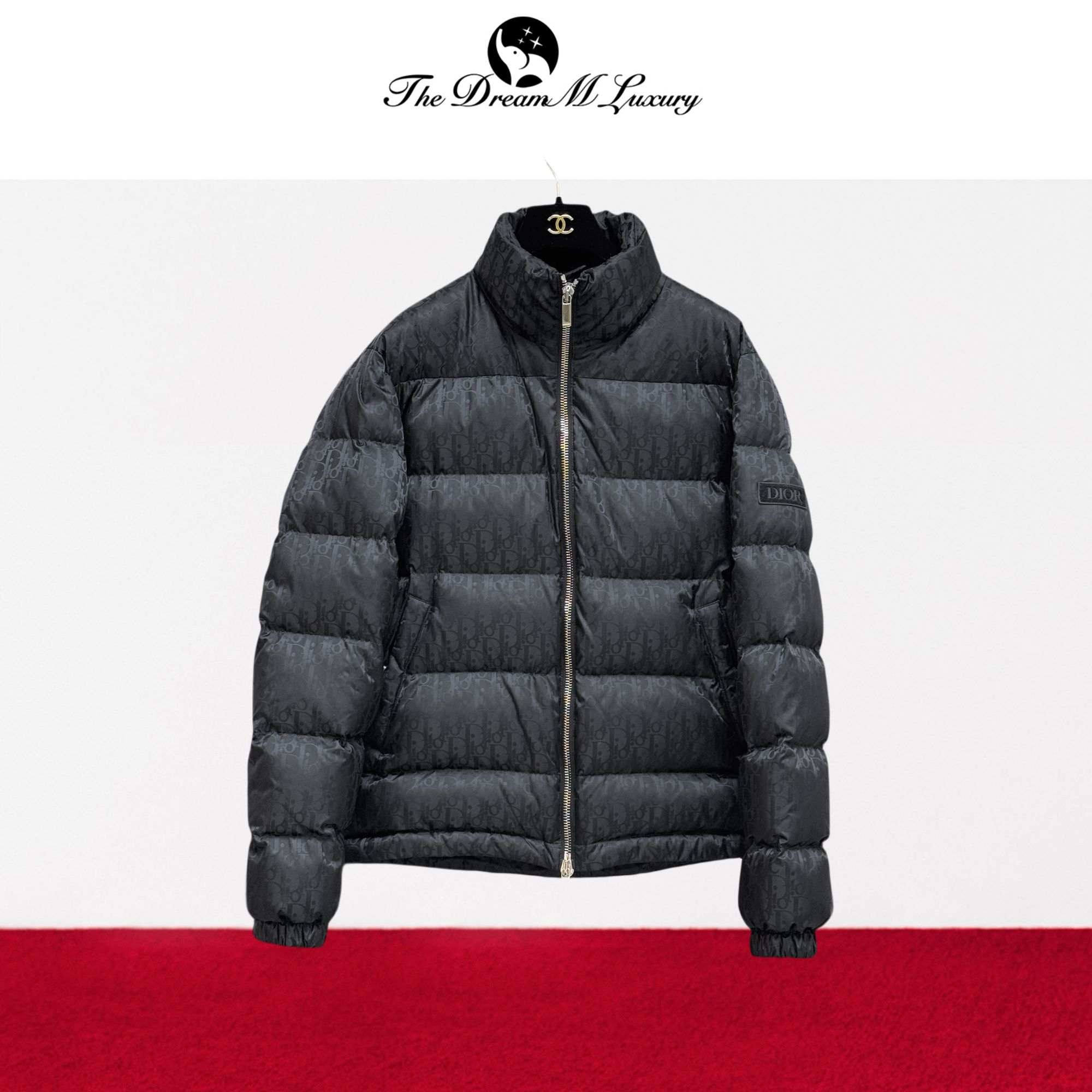 99新 DIOR/迪奥 48码 藏蓝色 老花 长袖 拉链 羽绒服 