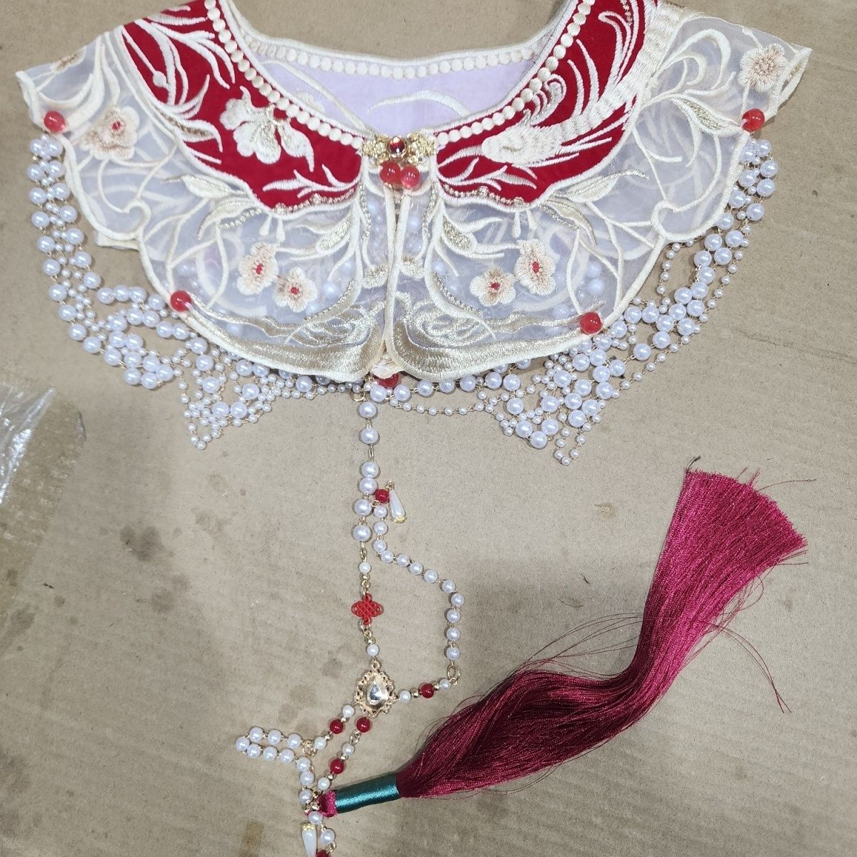 凤凰精美图案刺绣新娘云肩红色回门宴云肩敬酒服马面裙汉服假领子